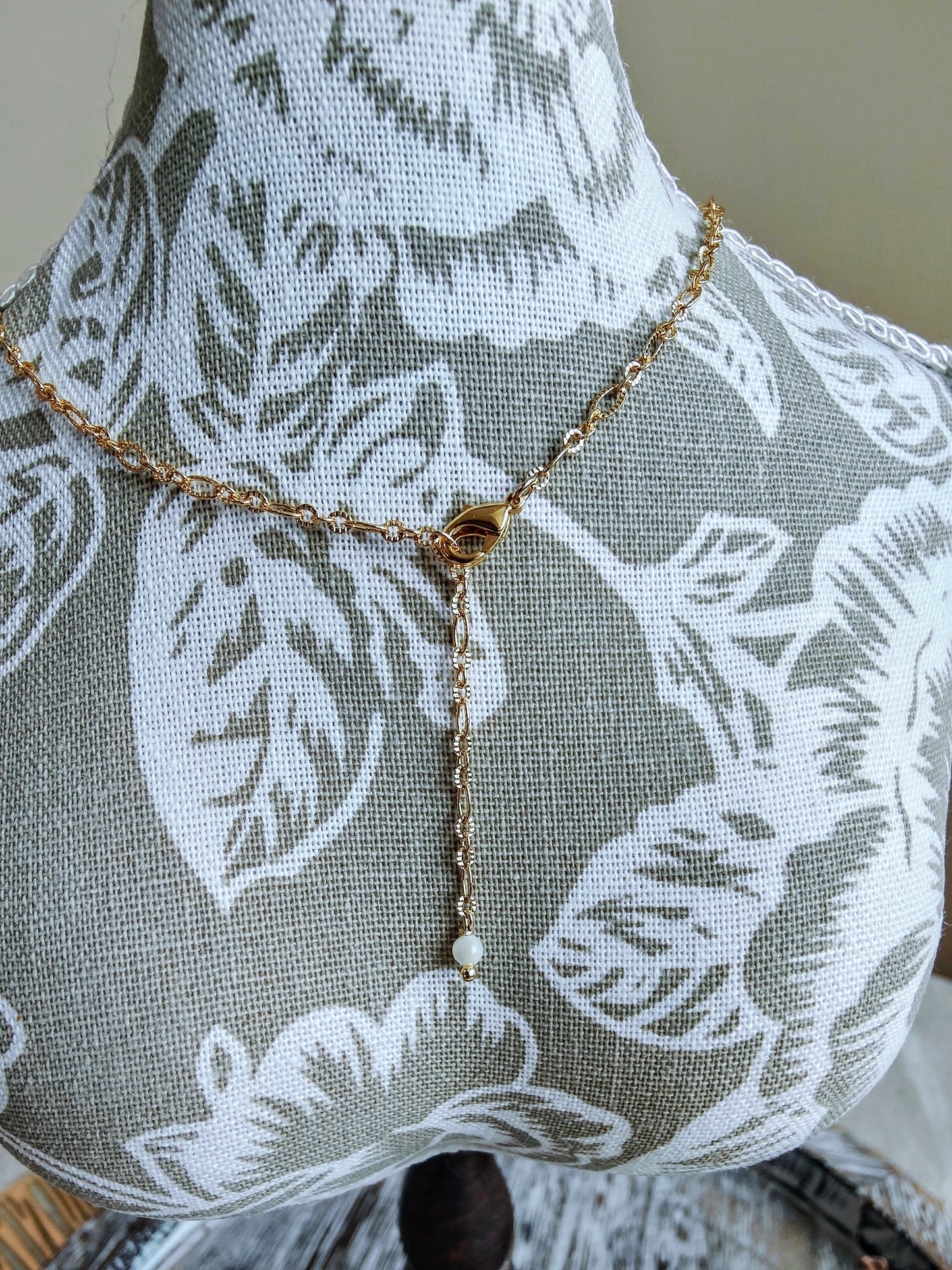 Mystic Labradorite Stone & Rhinestone Dream Catcher 14K Gold Plated Pendant Necklace