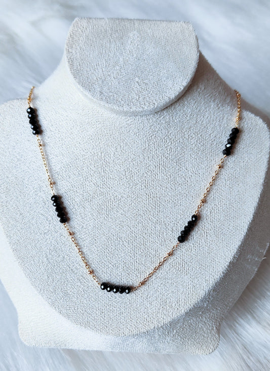 Midnight Glow Black Spinel 14K Gold Plated Necklace