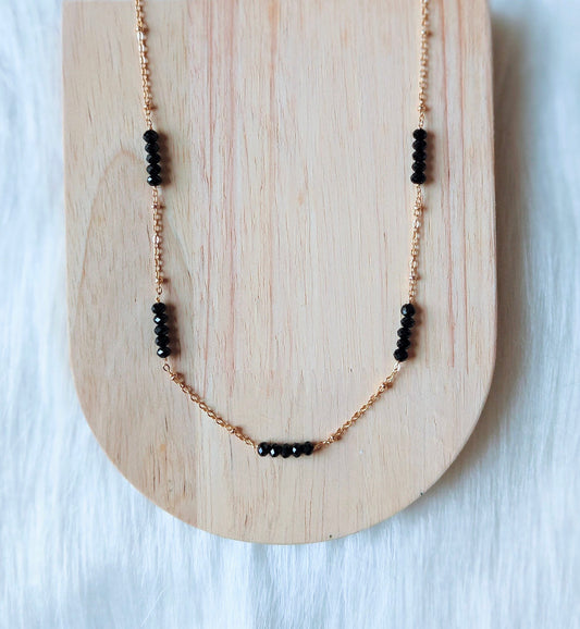 Midnight Glow Black Spinel 14K Gold Plated Necklace