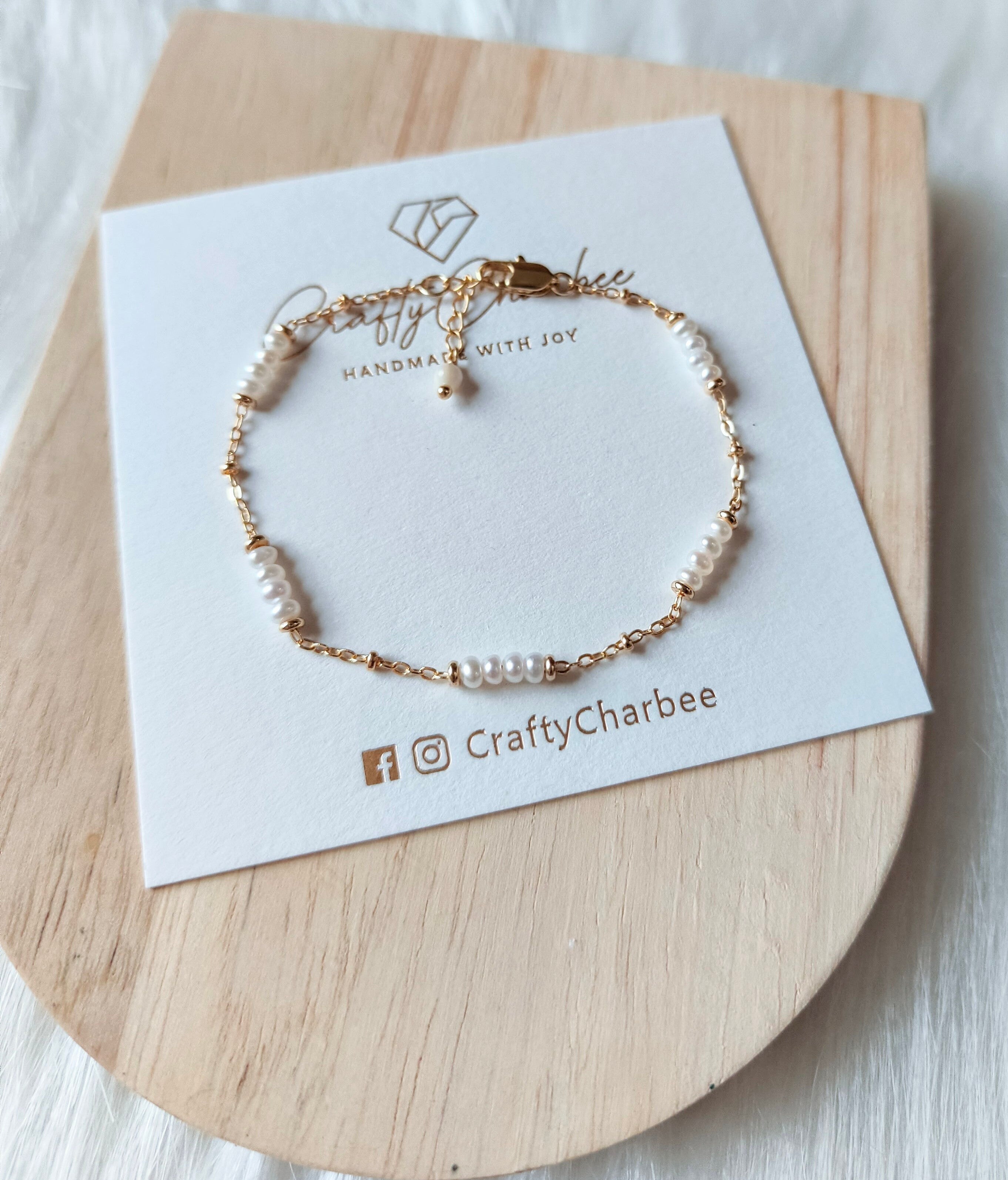 Mini Pearl 14K Gold Plated Bracelet, Freshwater Pearl – Crafty Charbee ...