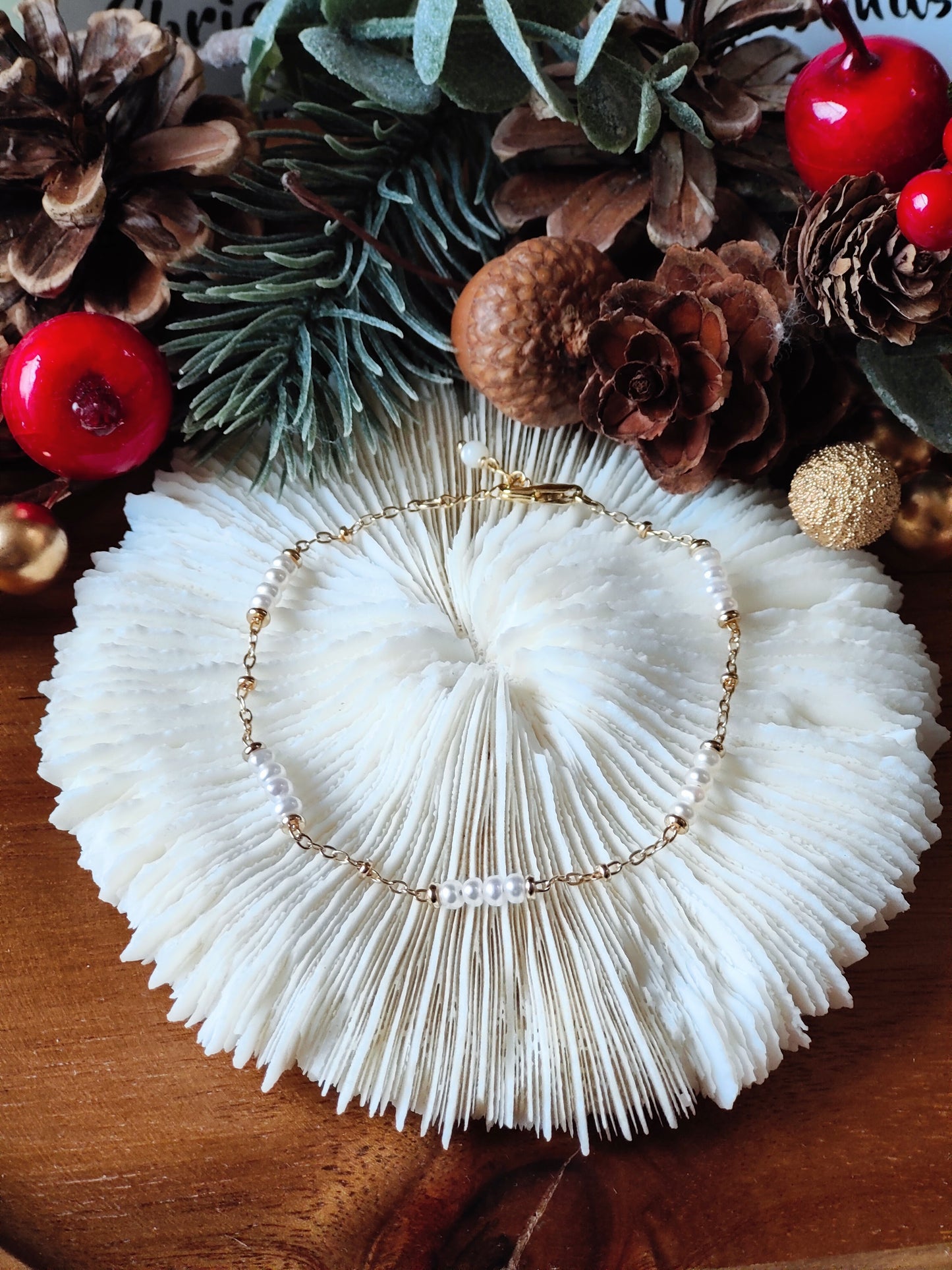 Mini Pearl 14K Gold Plated Bracelet, Freshwater Pearl