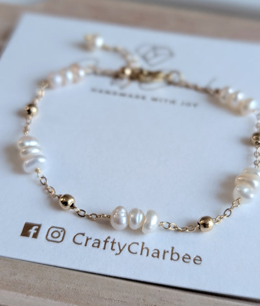 Pearl Trio 14K Gold Plated Bracelet, Freshwater Pearl