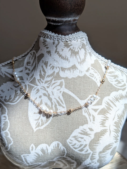 Pearl Trio 14K Gold Plated Necklace, Freshwater Pearl