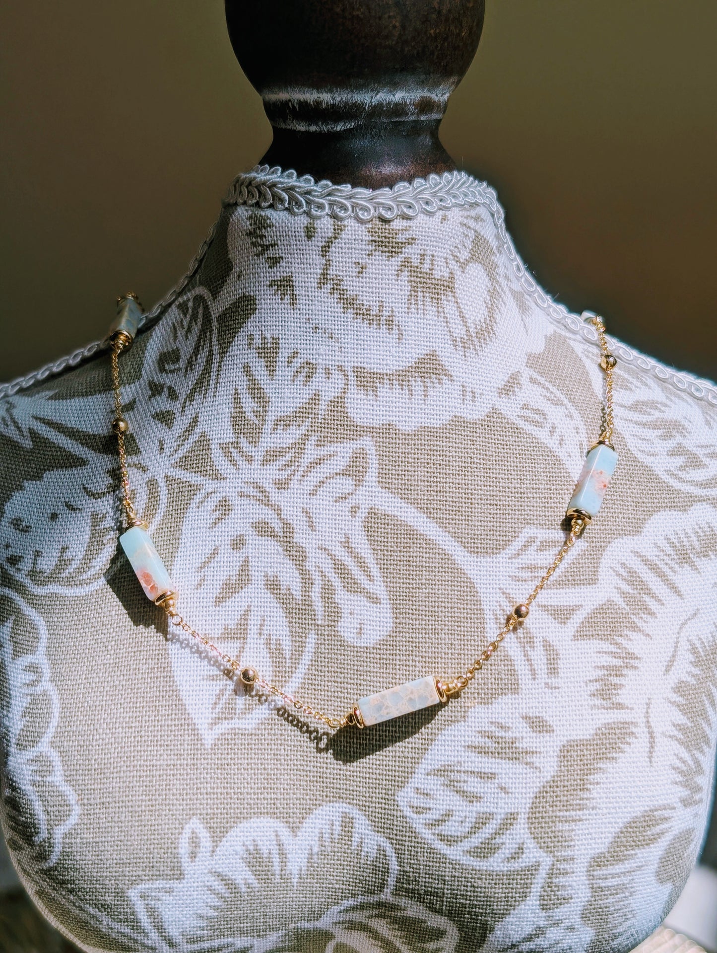 Natural Pagodite Stone 14K Gold Plated Summer GlowNecklace