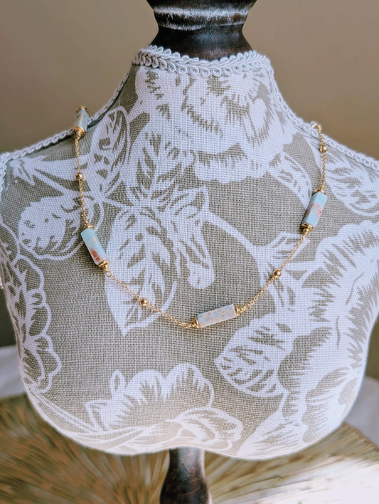 Natural Pagodite Stone 14K Gold Plated Summer GlowNecklace