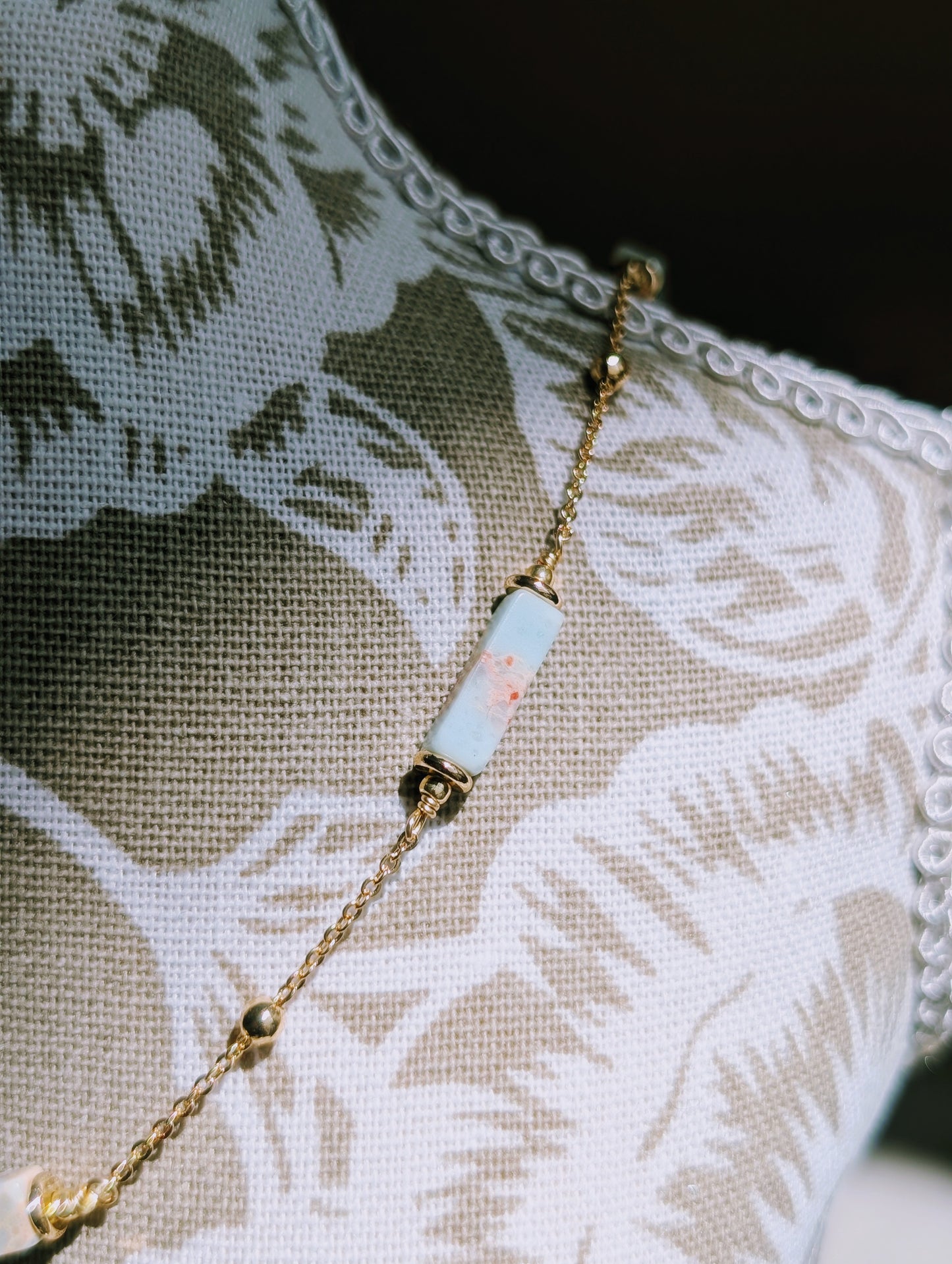 Natural Pagodite Stone 14K Gold Plated Summer GlowNecklace