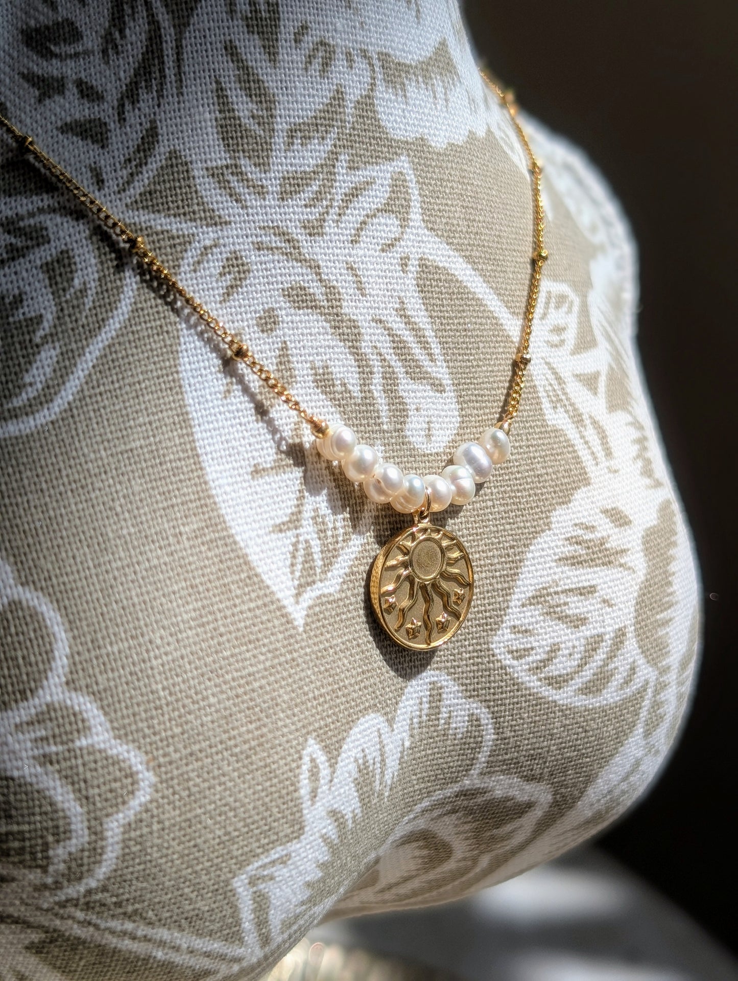 14K Gold Plated Necklace with Freshwater Pearls and Gold Coin Pendant