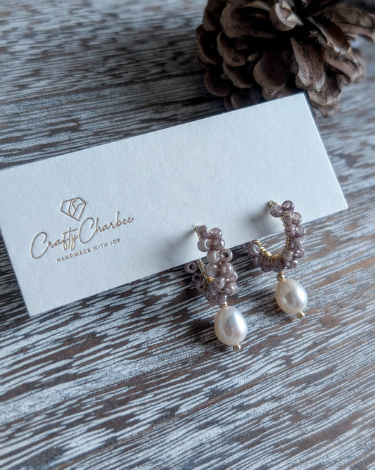 Glossy Grape Freshwater Pearl 14K Gold-Plated Earrings, The Sparkling Halo Collection