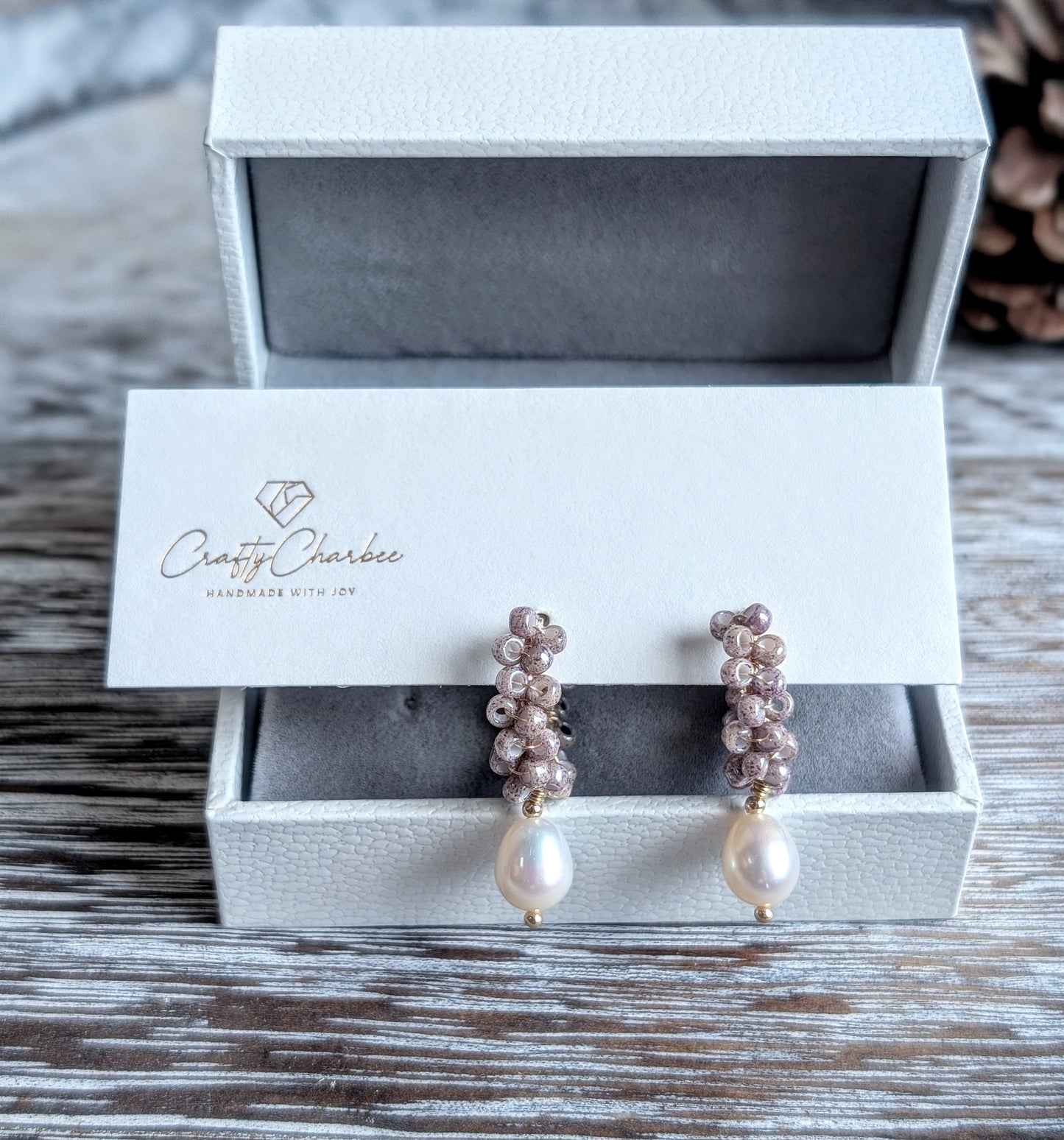 Glossy Grape Freshwater Pearl 14K Gold-Plated Earrings, The Sparkling Halo Collection