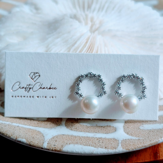 Sliver 925 White Edison Pearl Halo Rhinestone Earrings, S925 Collection