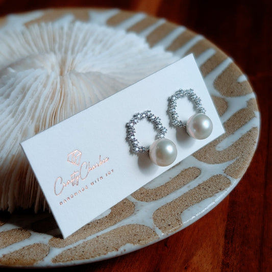 Sliver 925 White Edison Pearl Halo Rhinestone Earrings, S925 Collection