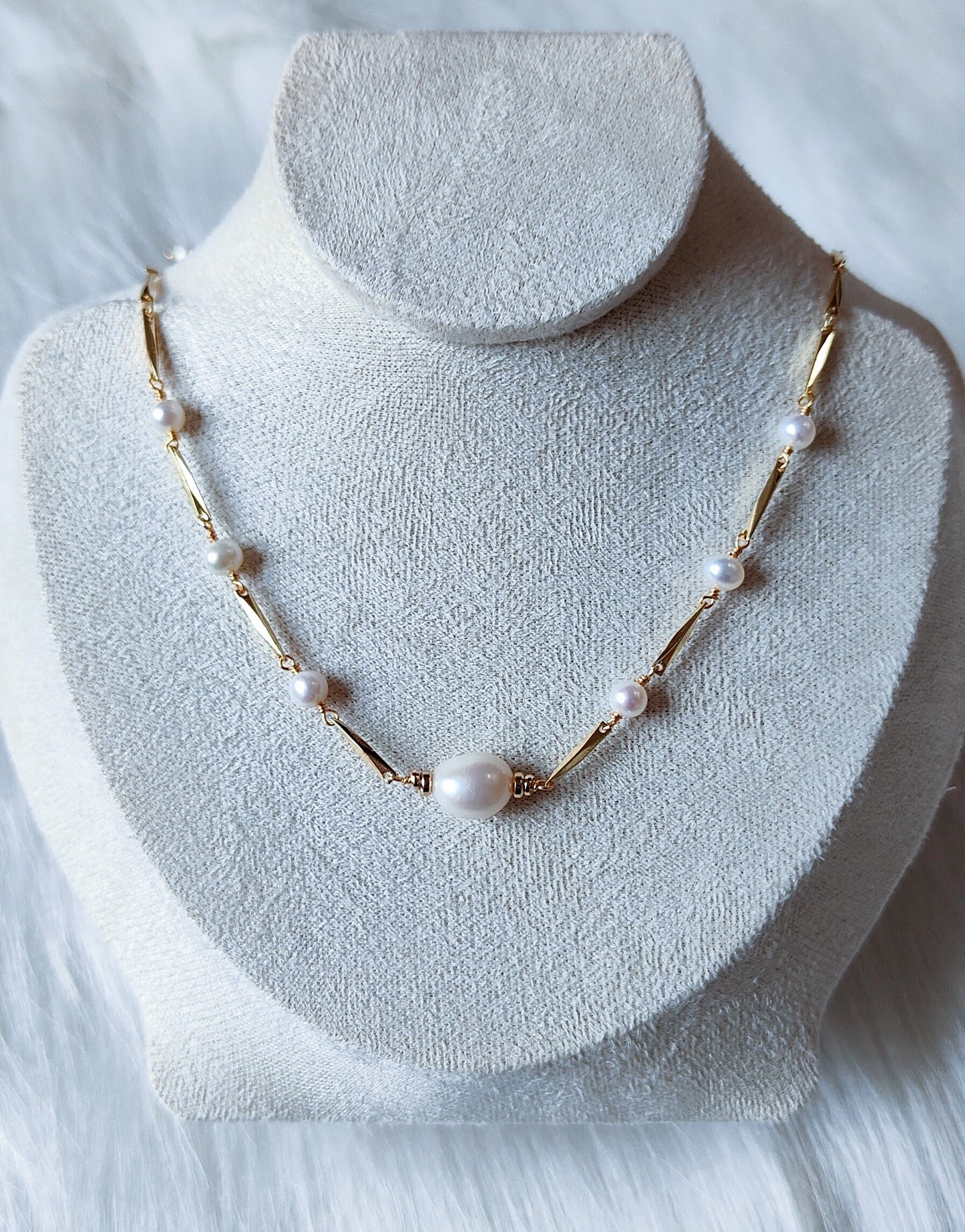 Modern Artistry 14K Gold Plated Pearl Necklace, Freshwater Pearl