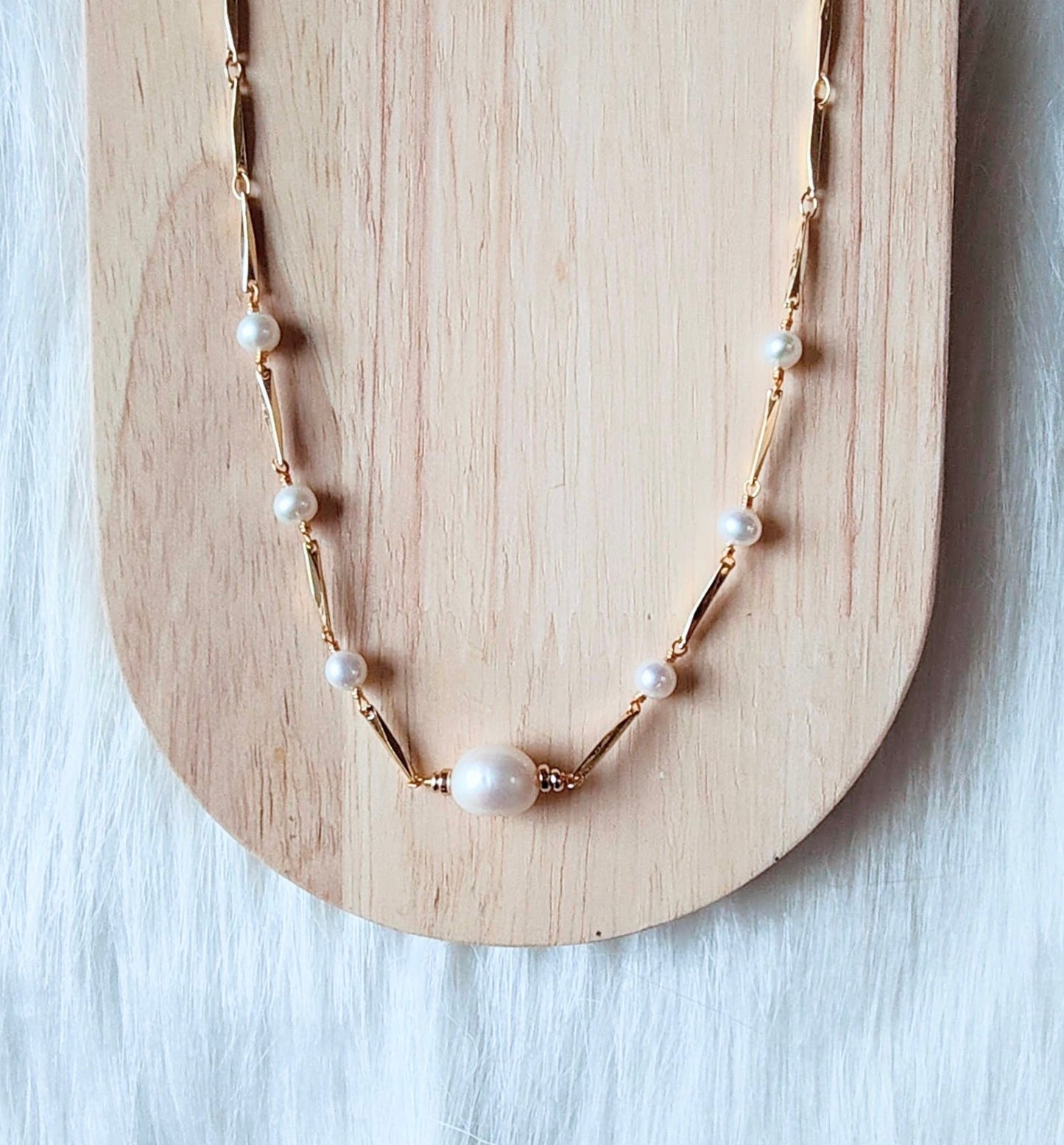 Modern Artistry 14K Gold Plated Pearl Necklace, Freshwater Pearl