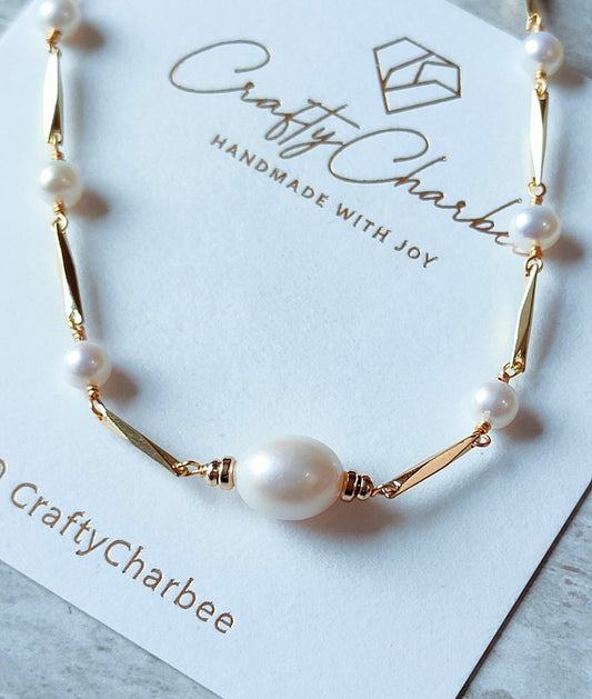 Modern Artistry 14K Gold Plated Pearl Necklace, Freshwater Pearl