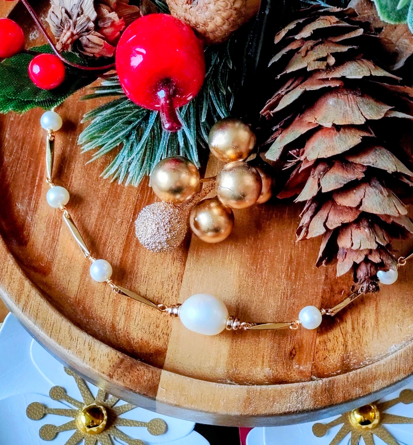 Modern Artistry 14K Gold Plated Pearl Necklace, Freshwater Pearl