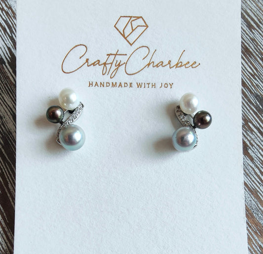 Sliver 925 Trio Harmony Freshwater Pearl Earrings, S925 Collection