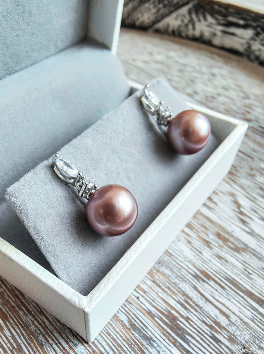 Sliver S925 Purple Rose Edison Pearl Earrings  Earrings , S925 Collection