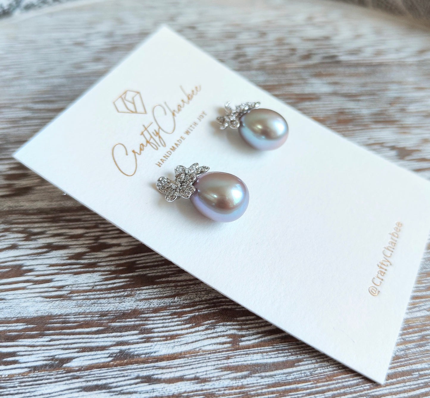Sliver 925 Rhinestone Daisy Sliver Grey Aubergine Pearl Earrings, S925 Collection