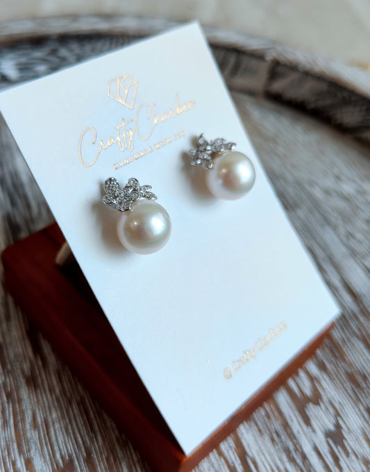 Sliver 925 White Edison Pearl Daisy Earrings , S925 Collection