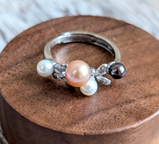 Sliver S925 Quartet Pearl Crown Ring, S925 Collection