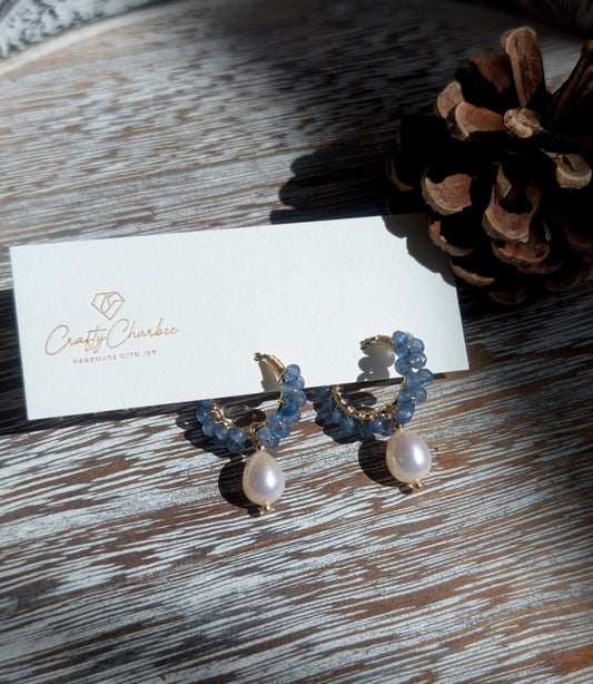Blue Gemstone Freshwater Pearl 14K Gold-Plated Earrings, The Sparkling Halo Collection