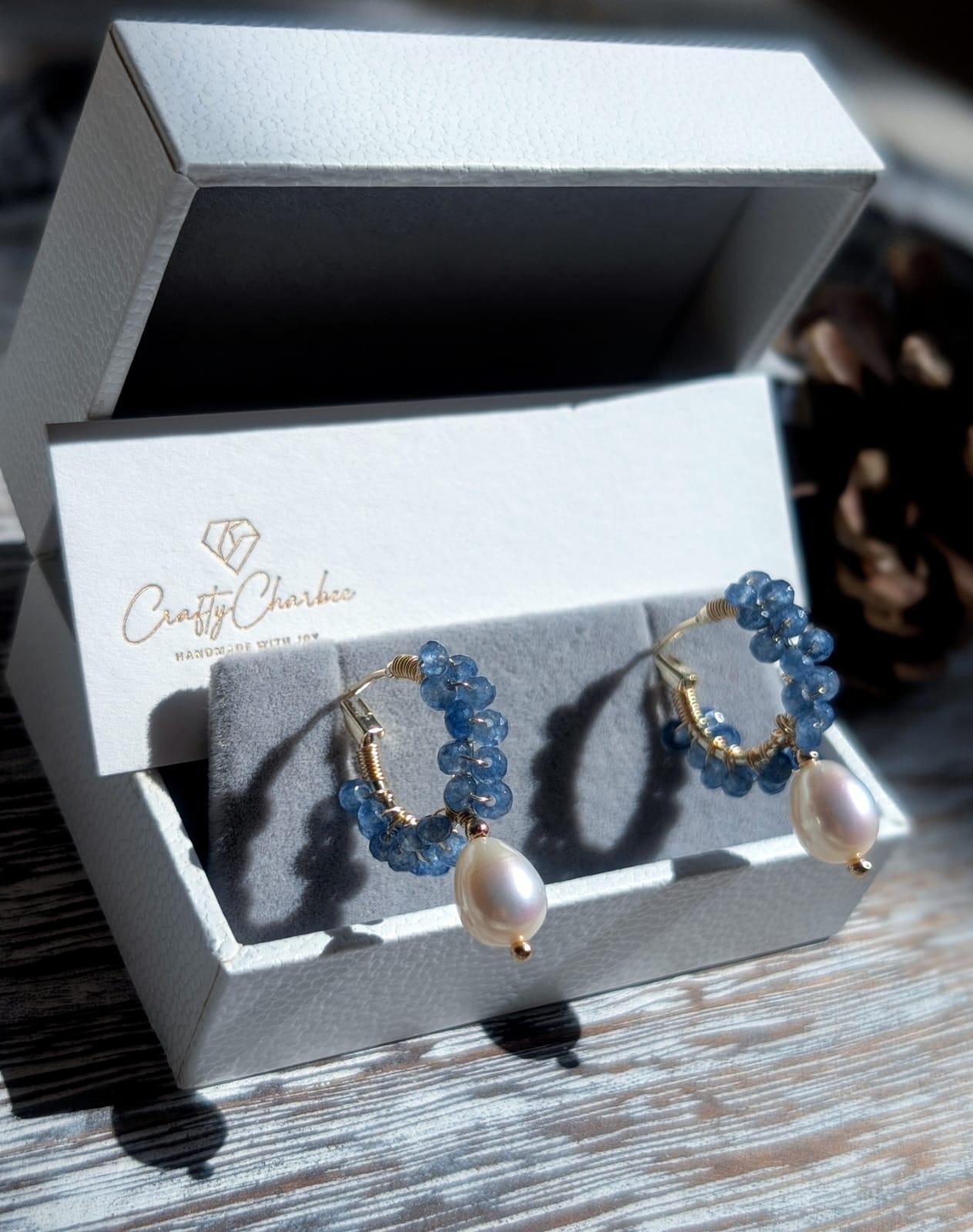 Blue Gemstone Freshwater Pearl 14K Gold-Plated Earrings, The Sparkling Halo Collection