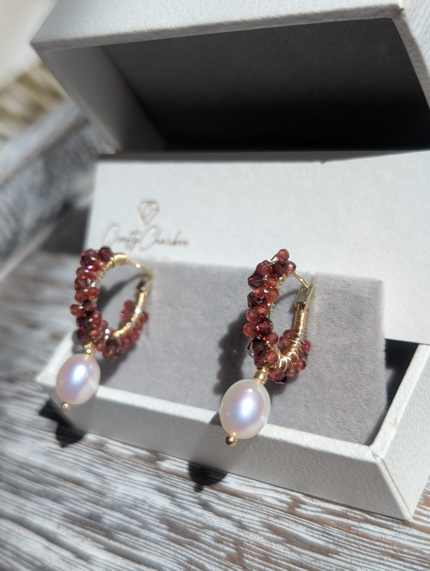 Red Garnet Freshwater Pearl 14K Gold-Plated Earrings, The Sparkling Halo Collection