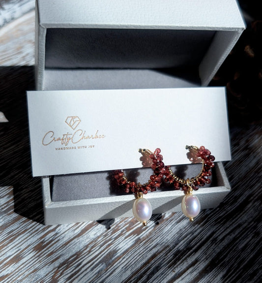 Red Garnet Freshwater Pearl 14K Gold-Plated Earrings, The Sparkling Halo Collection