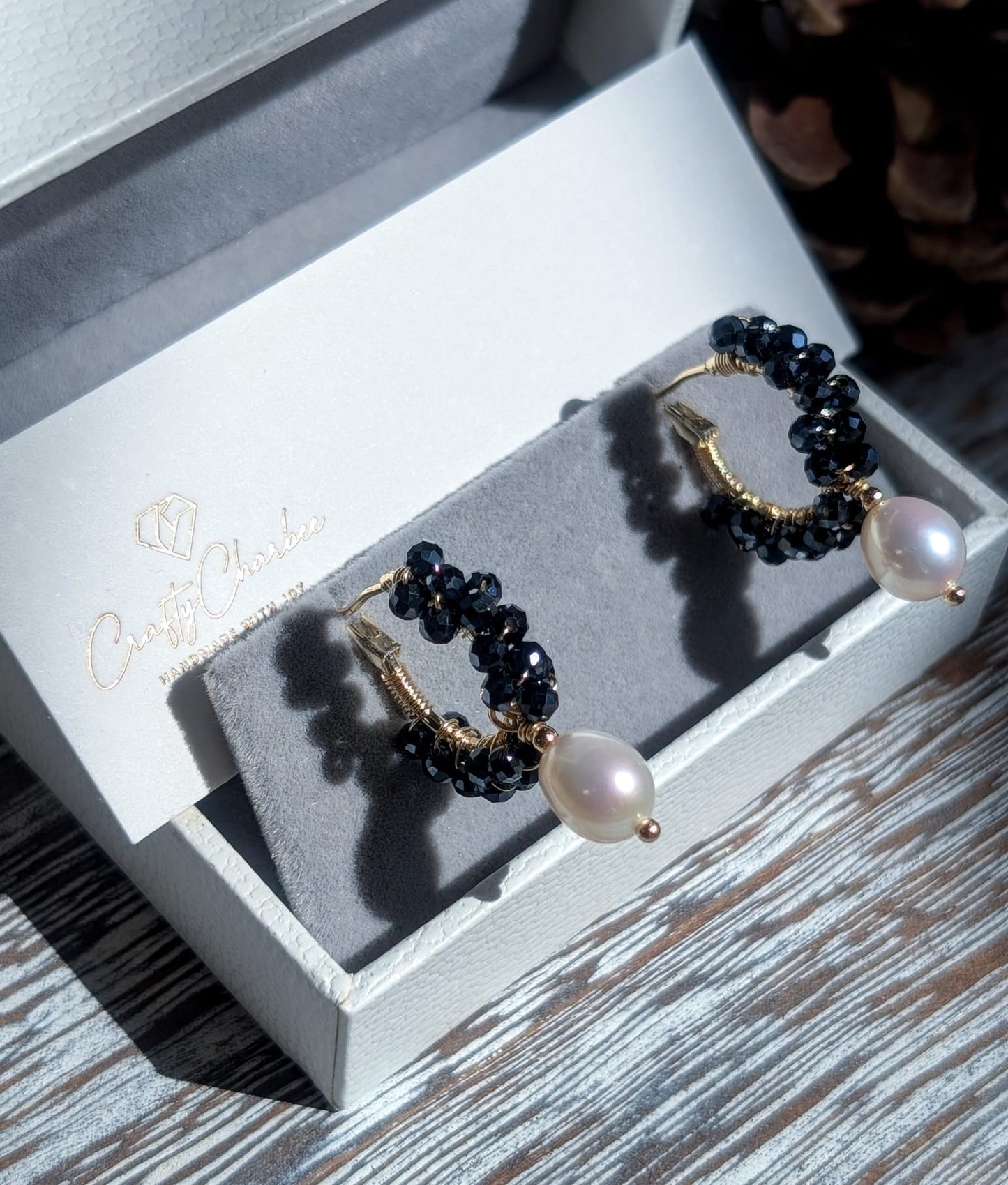 Black Spinel Freshwater Pearl 14K Gold-Plated Earrings, The Sparkling Halo Collection