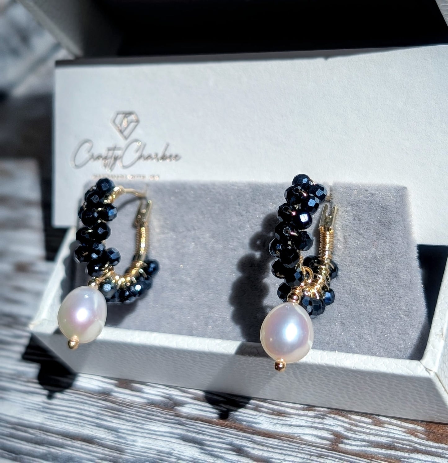 Black Spinel Freshwater Pearl 14K Gold-Plated Earrings, The Sparkling Halo Collection