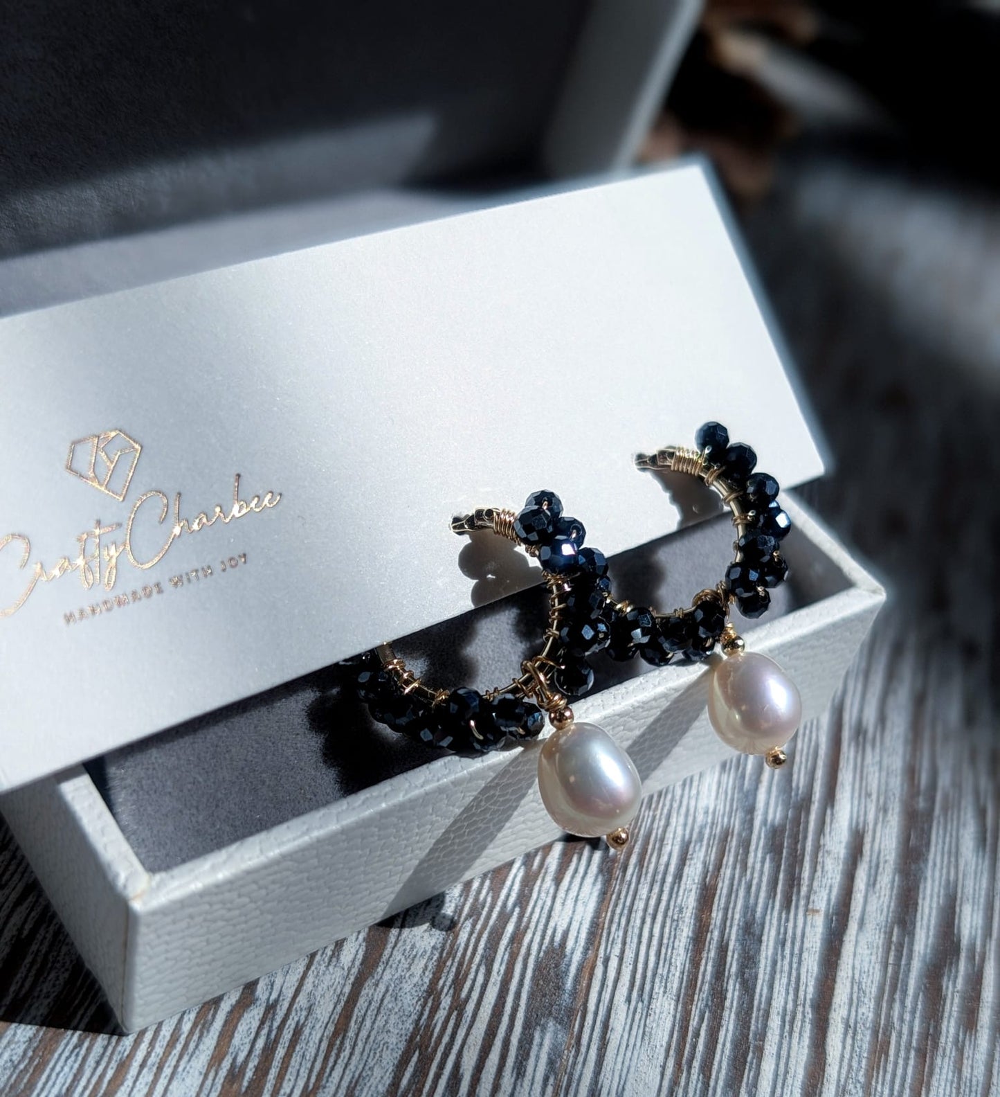 Black Spinel Freshwater Pearl 14K Gold-Plated Earrings, The Sparkling Halo Collection