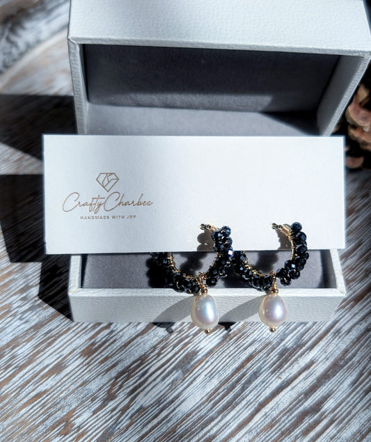 Black Spinel Freshwater Pearl 14K Gold-Plated Earrings, The Sparkling Halo Collection