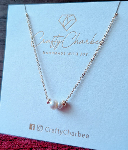 Pearl Duo 14K Gold Plated Necklace, Freshwater Pearl