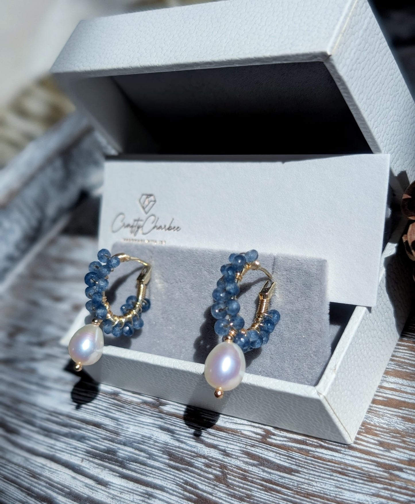 Blue Gemstone Freshwater Pearl 14K Gold-Plated Earrings, The Sparkling Halo Collection
