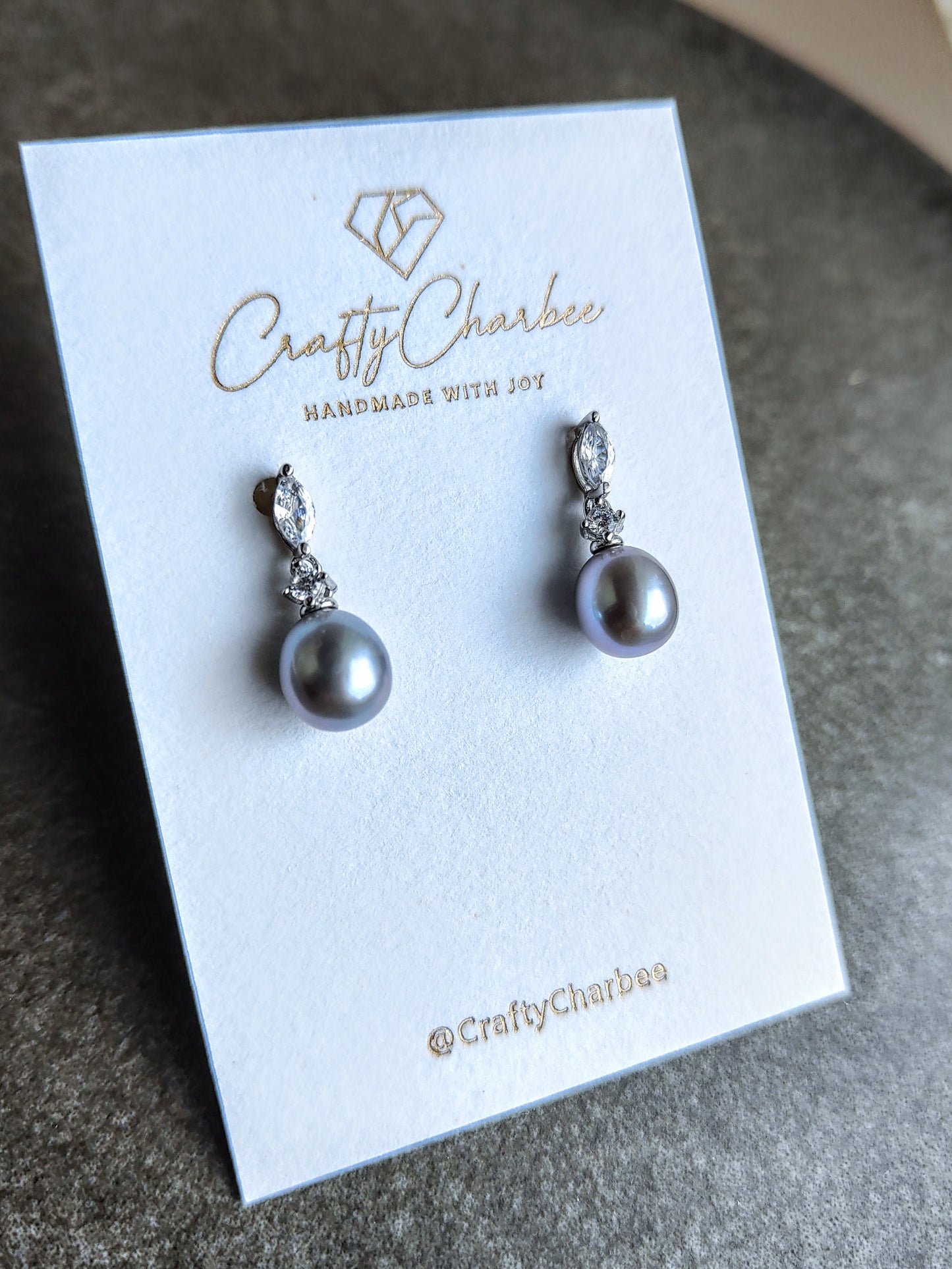 Sliver S925 Rhinestone Drop Grey Freshwater Pearl Earrings, S925 Collection