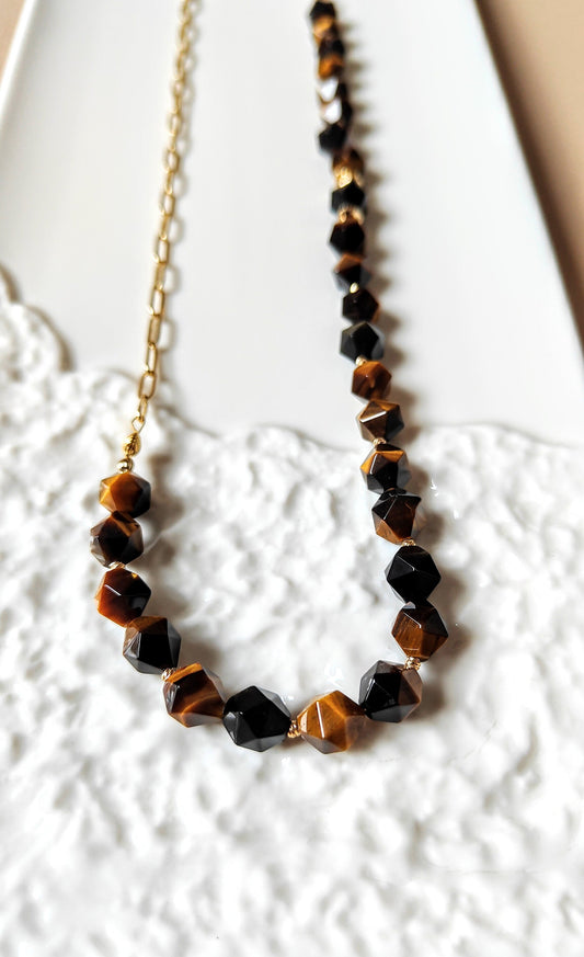 Natural Tiger Eye Stone 14K Gold-Plated Necklace