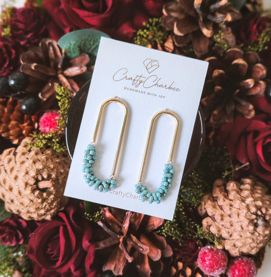 Beaded U Shaped 14K Gold Plated Earrings, Mini Mint Jolly Beads