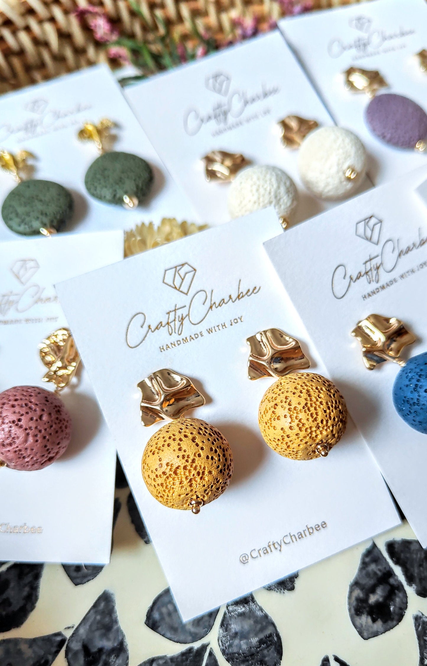 Yellow Lava Stone 14K Gold Plated Stud Earrings (Sphere / Coin Shape)